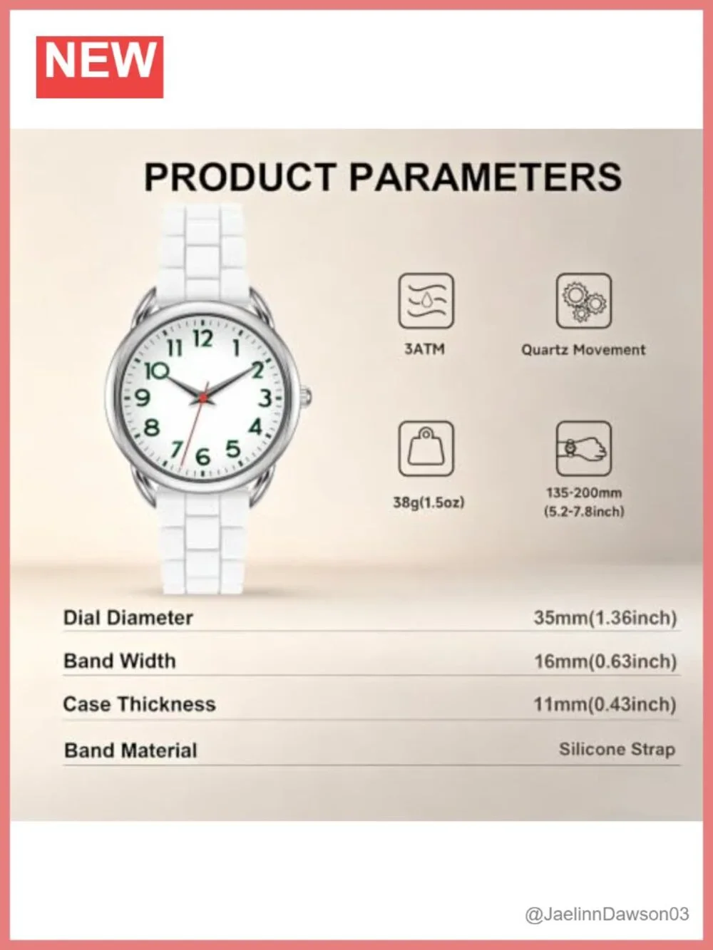Women's 35mm Easy Reader Watch Silicone Strap Quartz Water Resistant
